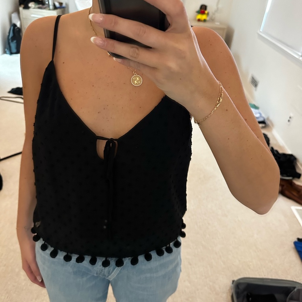 Minkpink Black Polkadot Pompom Tank